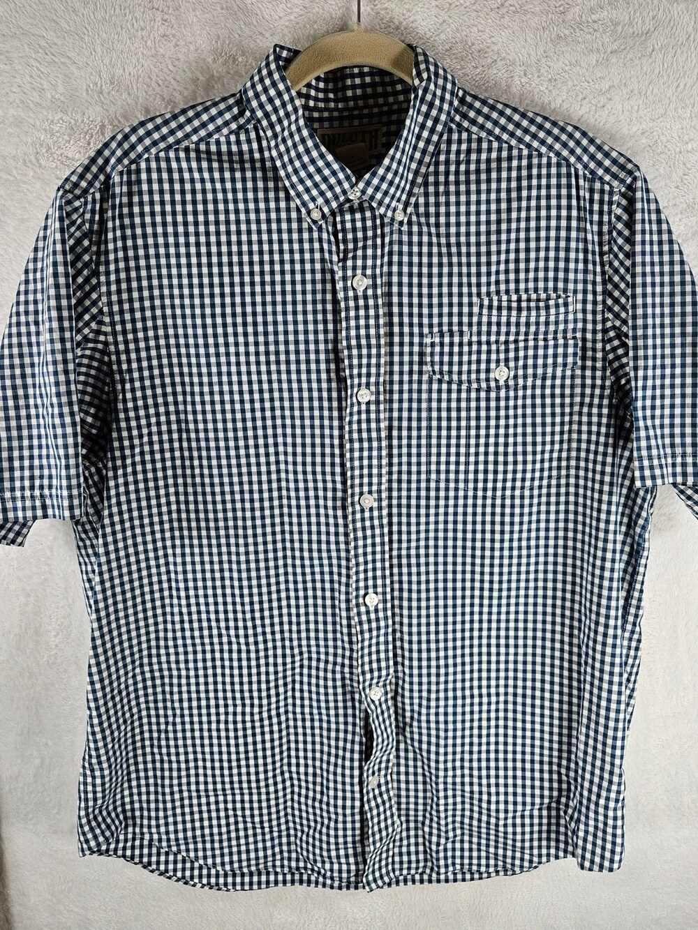 Duluth Trading Co Gingham Short Sleeve Shirt Navy Men's Size Large